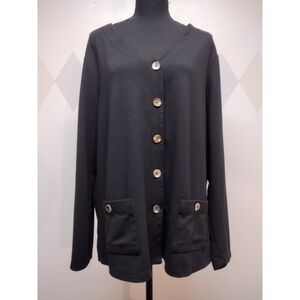 Long black cardigan with shell buttons